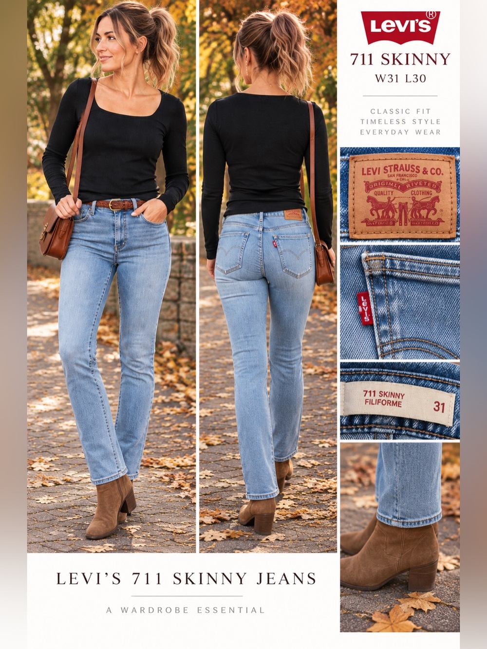 Levi’s 711 Skinny Jeans W31 L30 Light Wash Stretch Denim